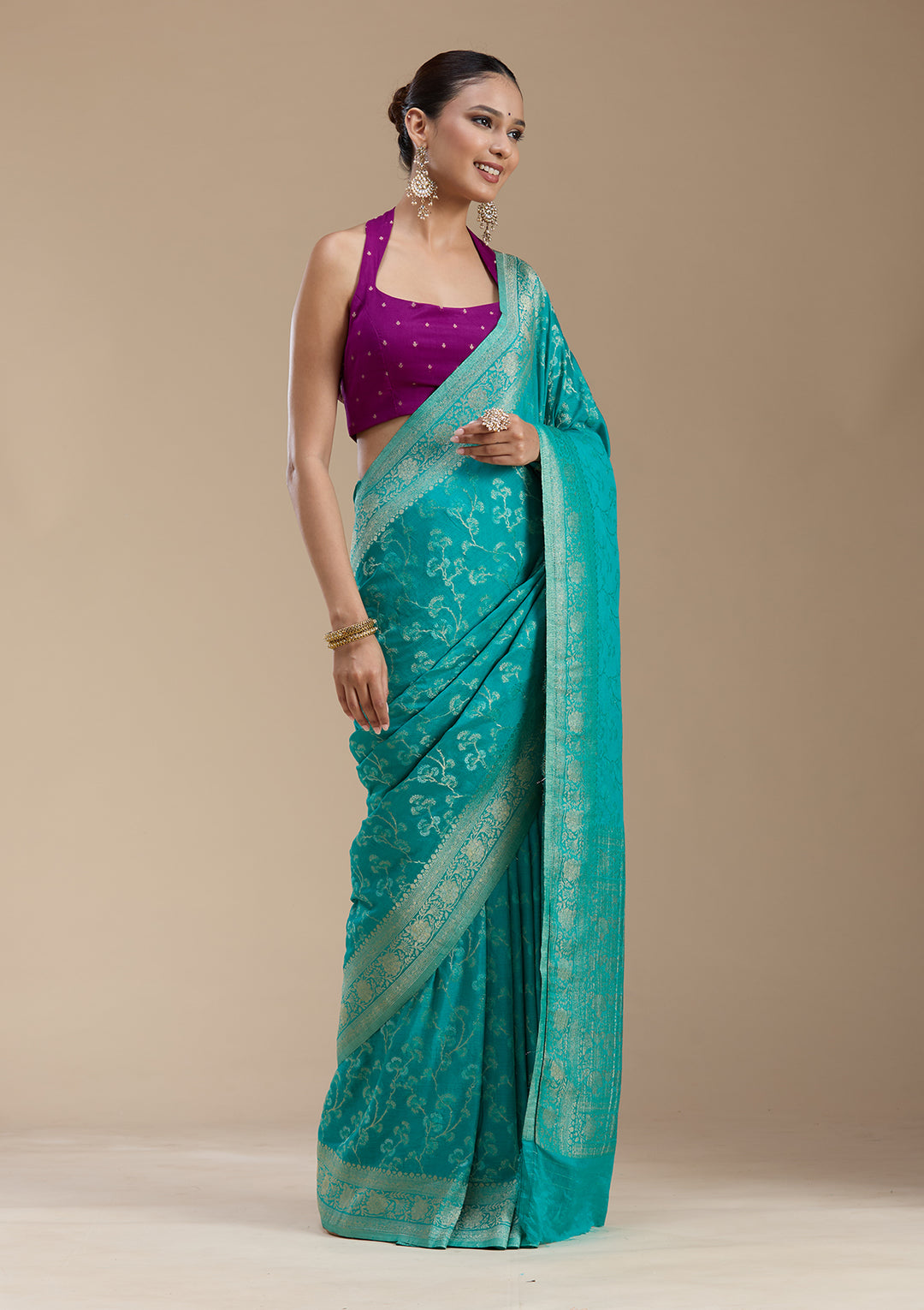 Rama Green Zariwork (Gold) Georgette Silk_Saree