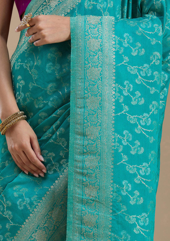 Rama Green Zariwork (Gold) Georgette Silk_Saree