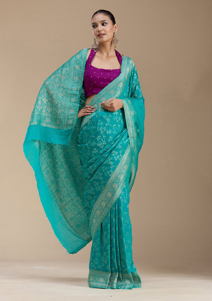 Rama Green Zariwork (Gold) Georgette Silk_Saree