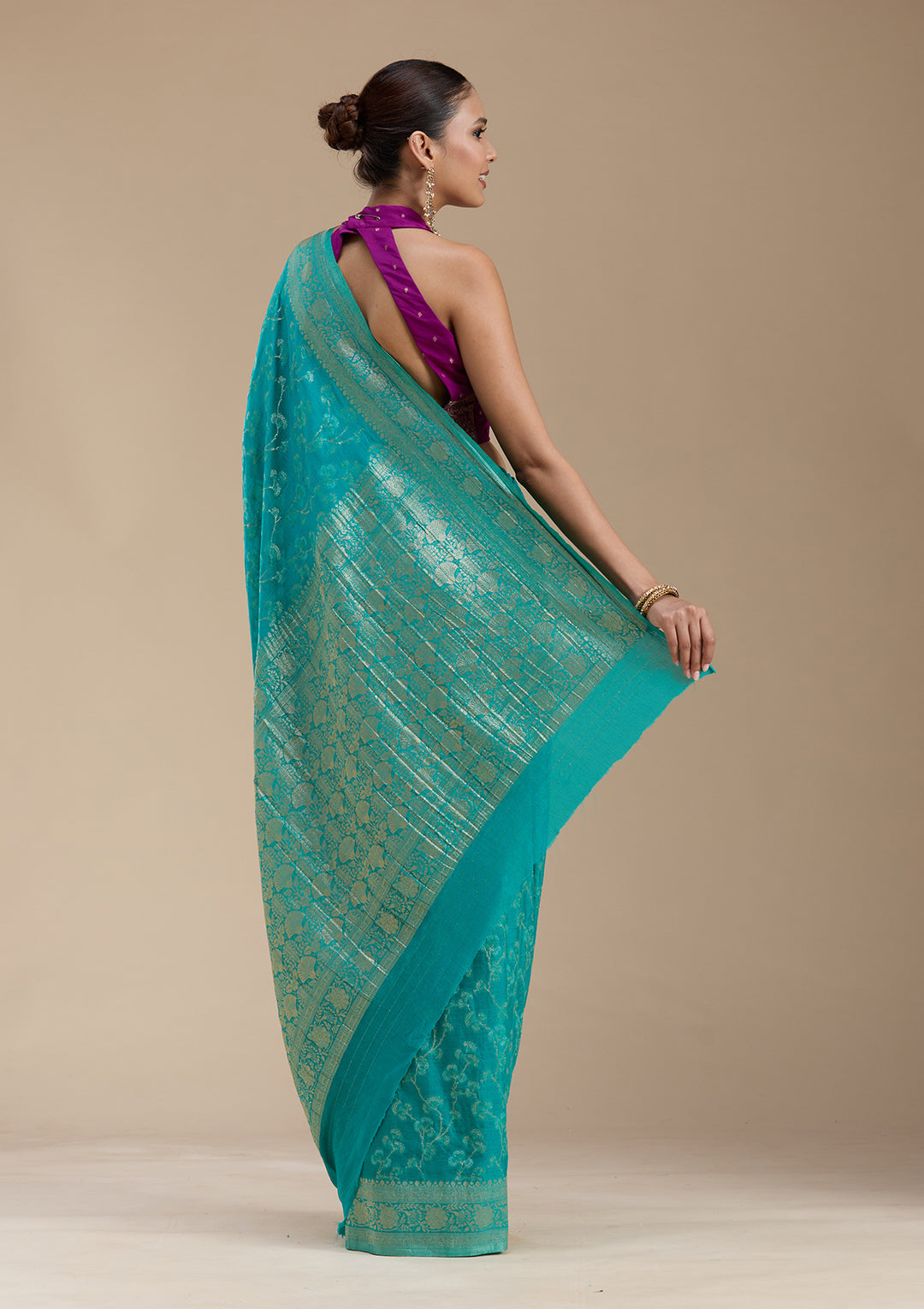 Rama Green Zariwork (Gold) Georgette Silk_Saree