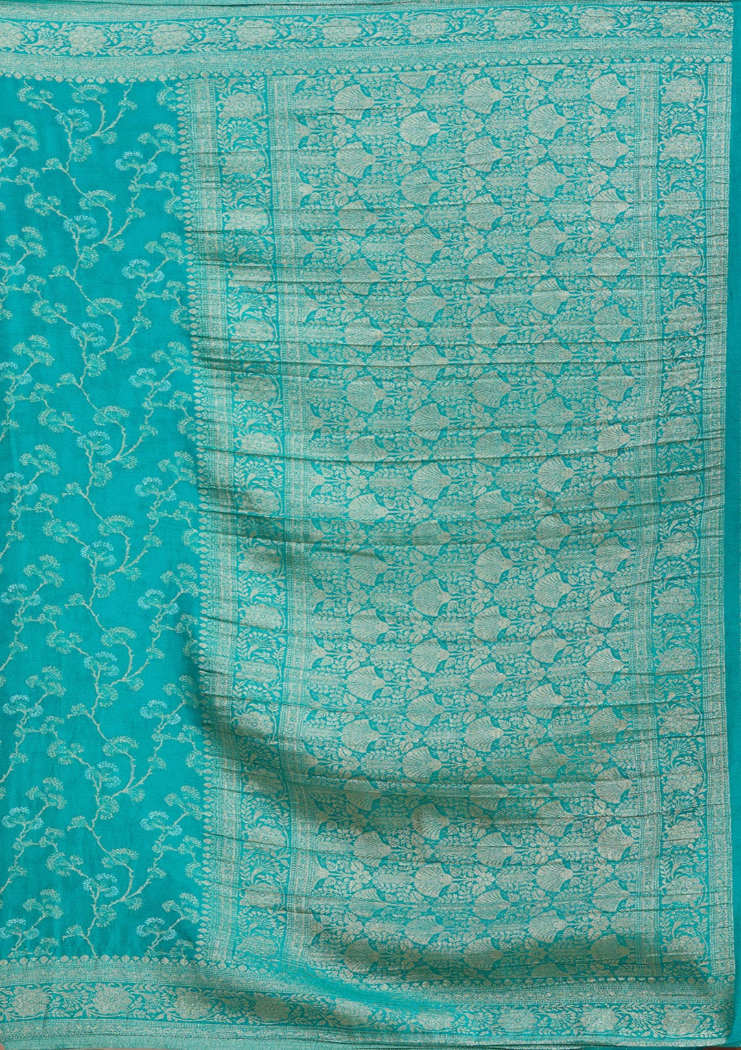 Rama Green Zariwork (Gold) Georgette Silk_Saree