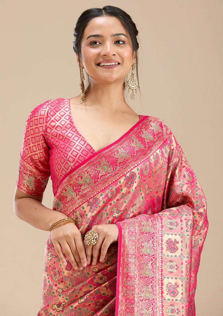 Rani Pink Stonework Silk Saree