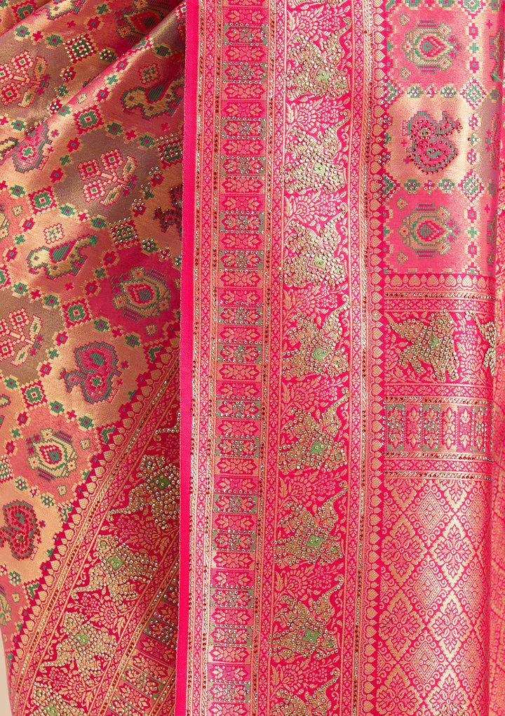 Rani Pink Stonework Silk Saree
