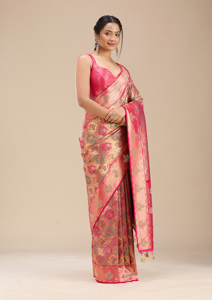 Rani Pink Stonework Silk Saree