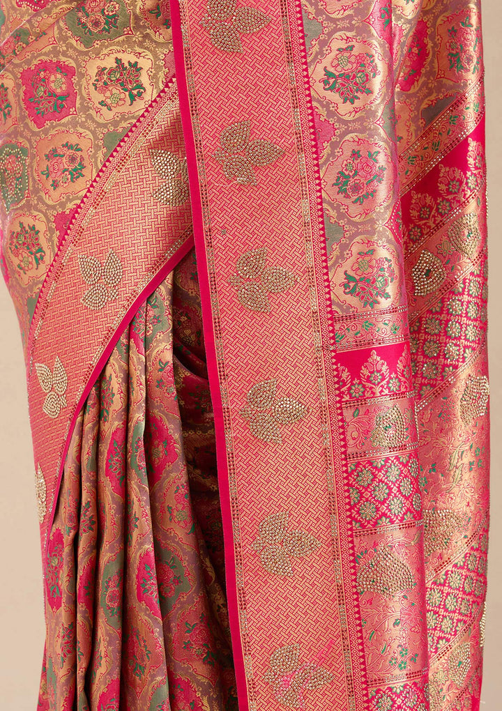 Rani Pink Stonework Silk Saree