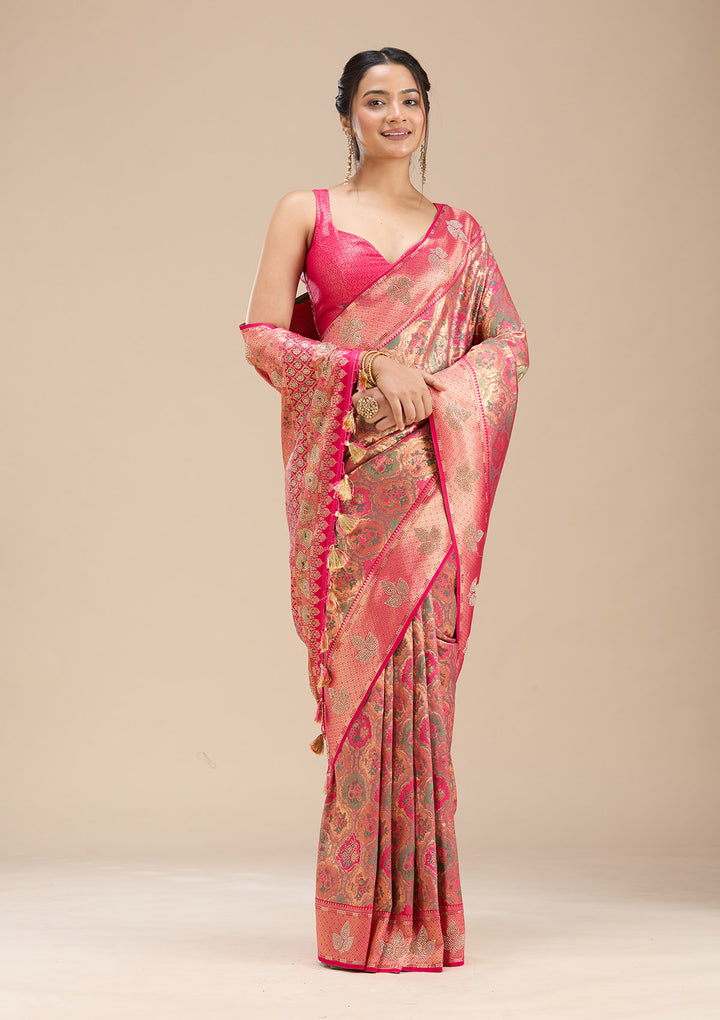 Rani Pink Stonework Silk Saree