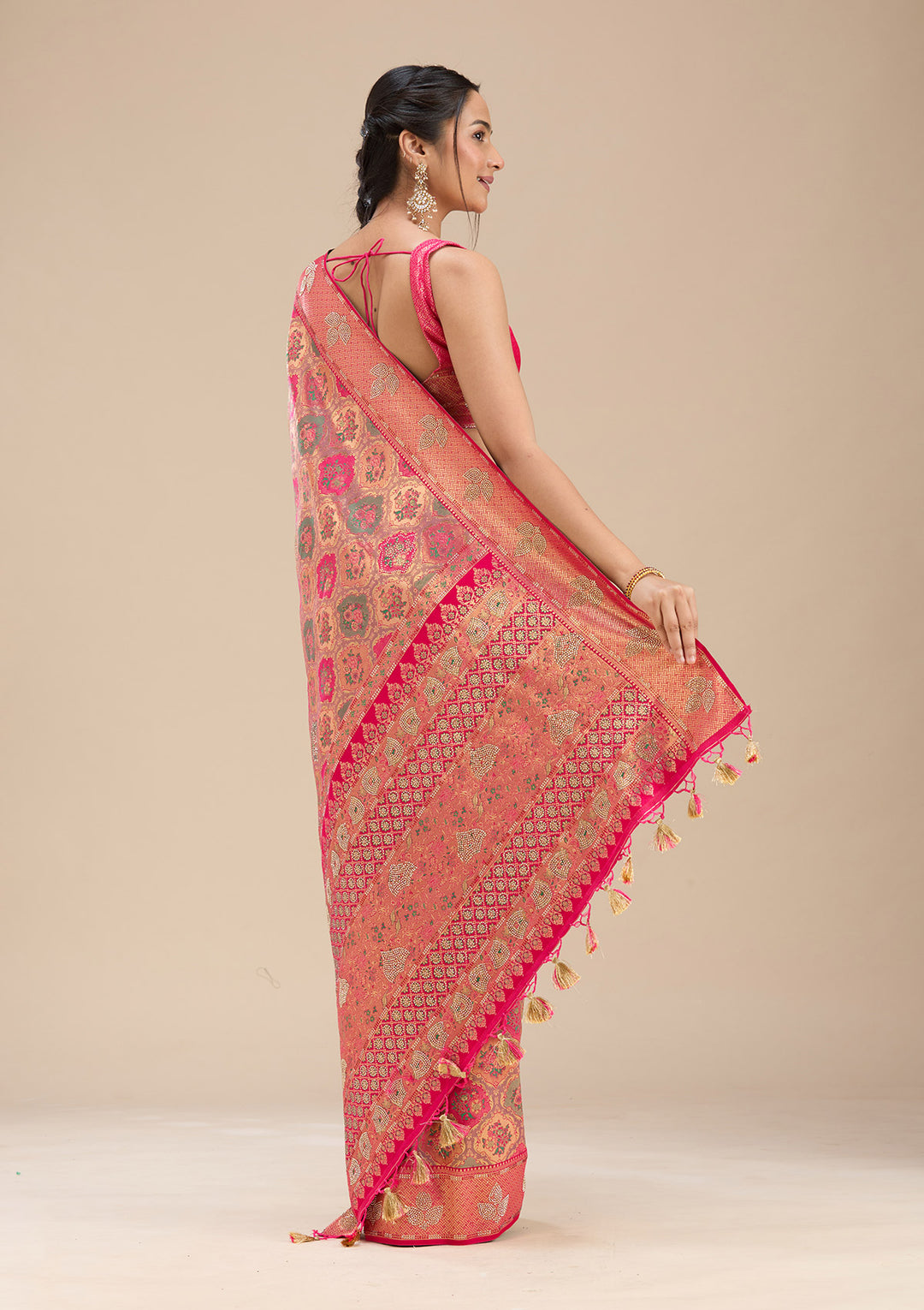 Rani Pink Stonework Silk Saree