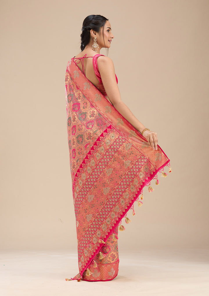 Rani Pink Stonework Silk Saree