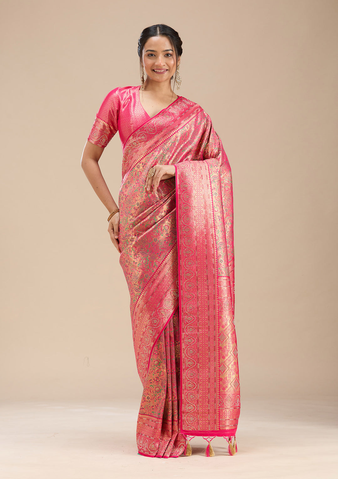 Rani Pink Stonework Silk Saree