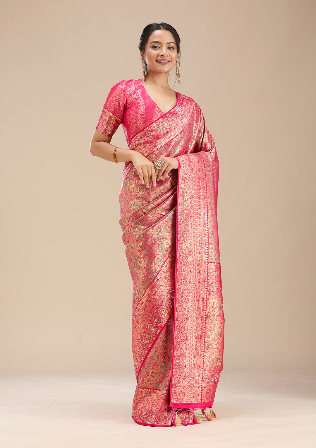 Rani Pink Stonework Silk Saree