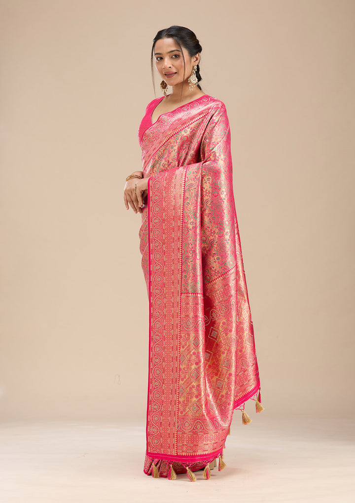 Rani Pink Stonework Silk Saree