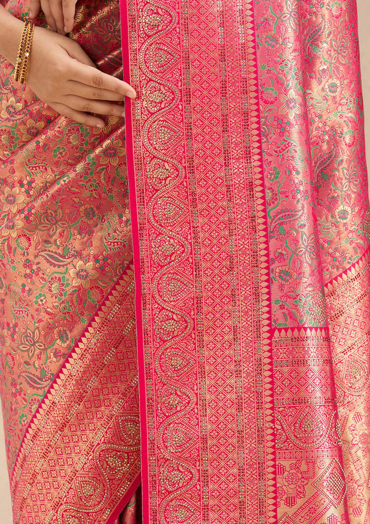 Rani Pink Stonework Silk Saree