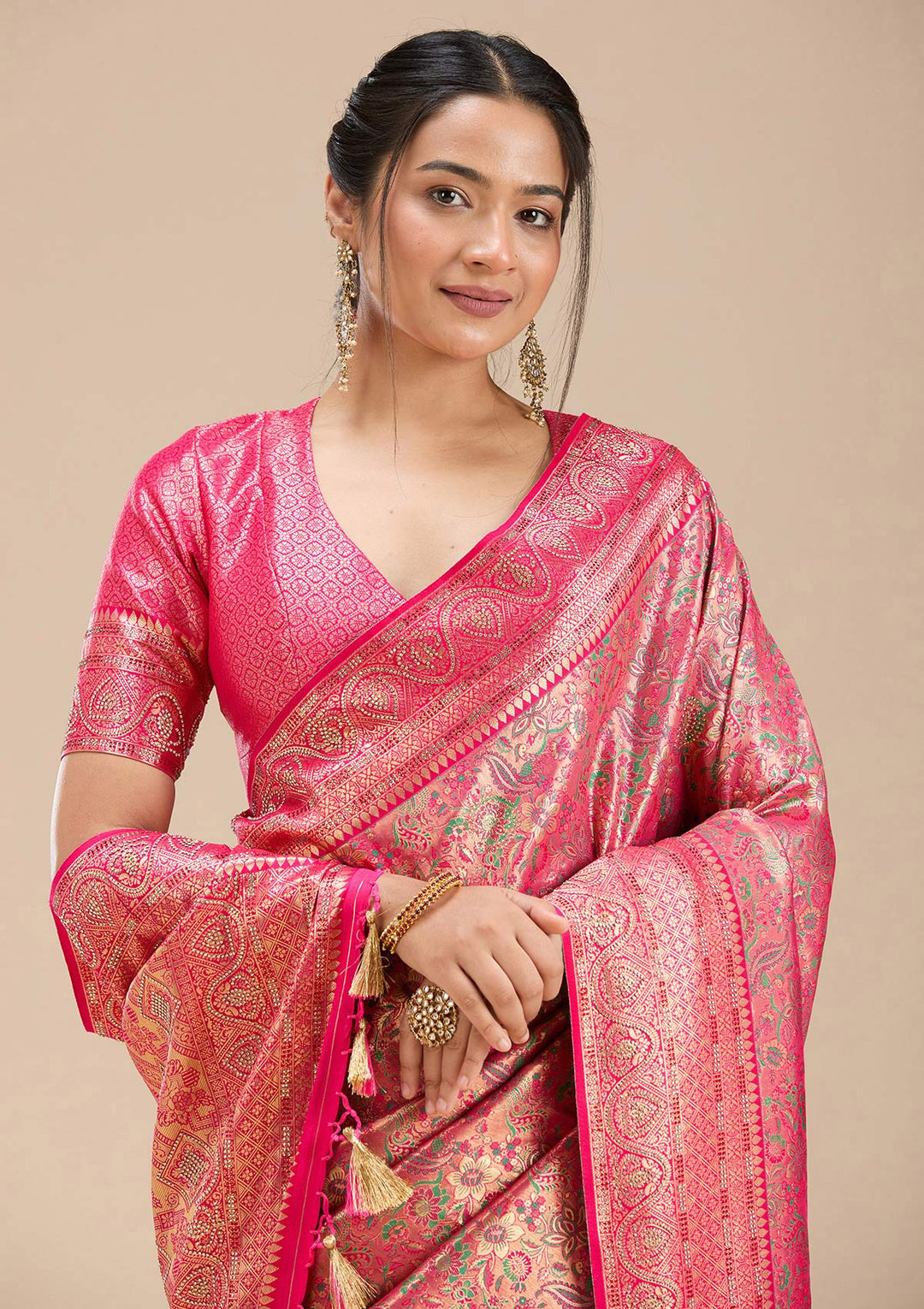 Rani Pink Stonework Silk Saree