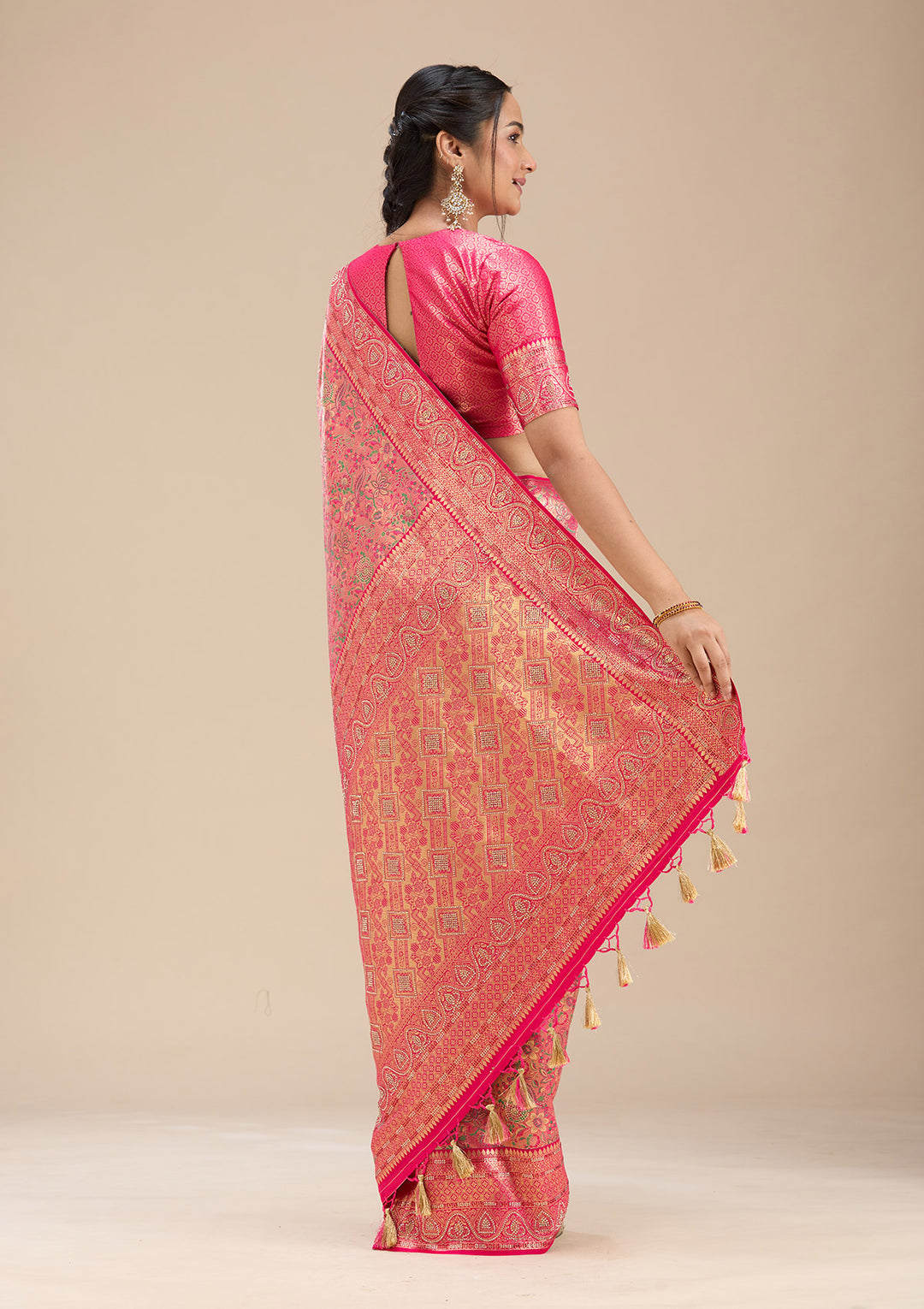Rani Pink Stonework Silk Saree