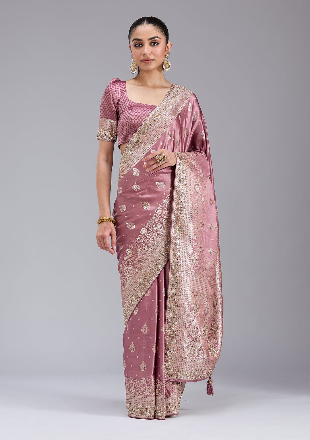 Mauve Stonework Silk Saree
