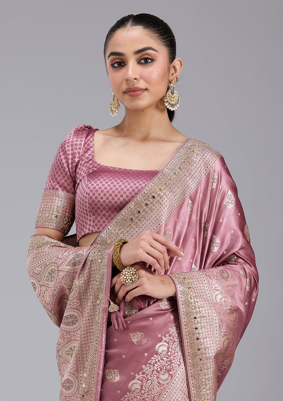 Mauve Stonework Silk Saree
