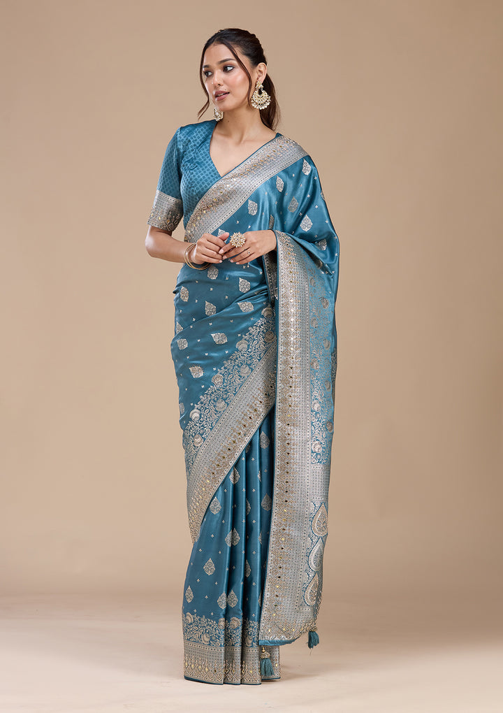 Navy Blue Stonework Silk_Saree
