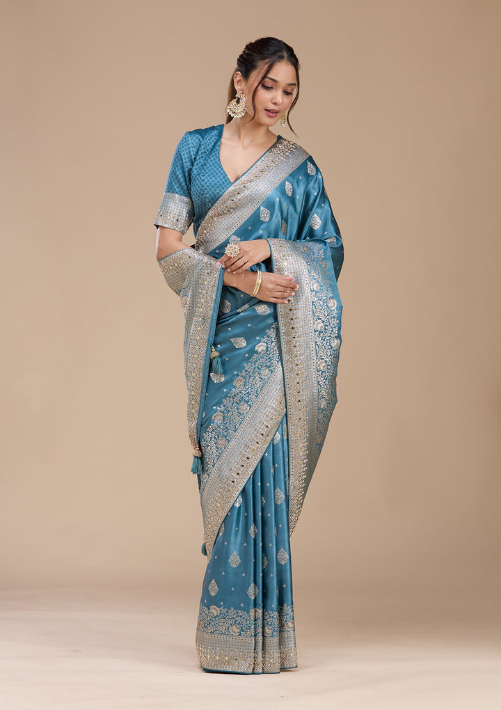 Navy Blue Stonework Silk_Saree