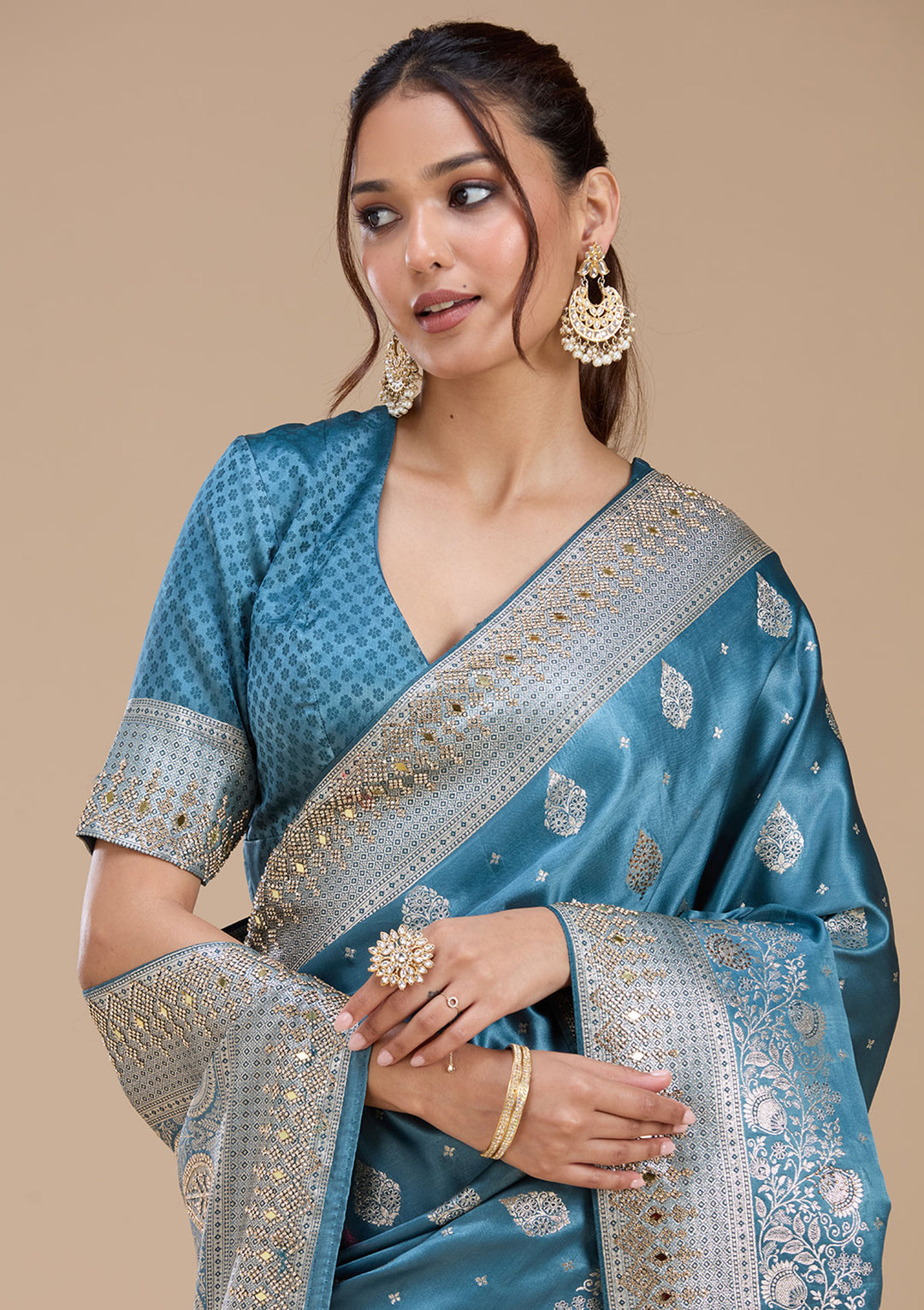 Navy Blue Stonework Silk_Saree