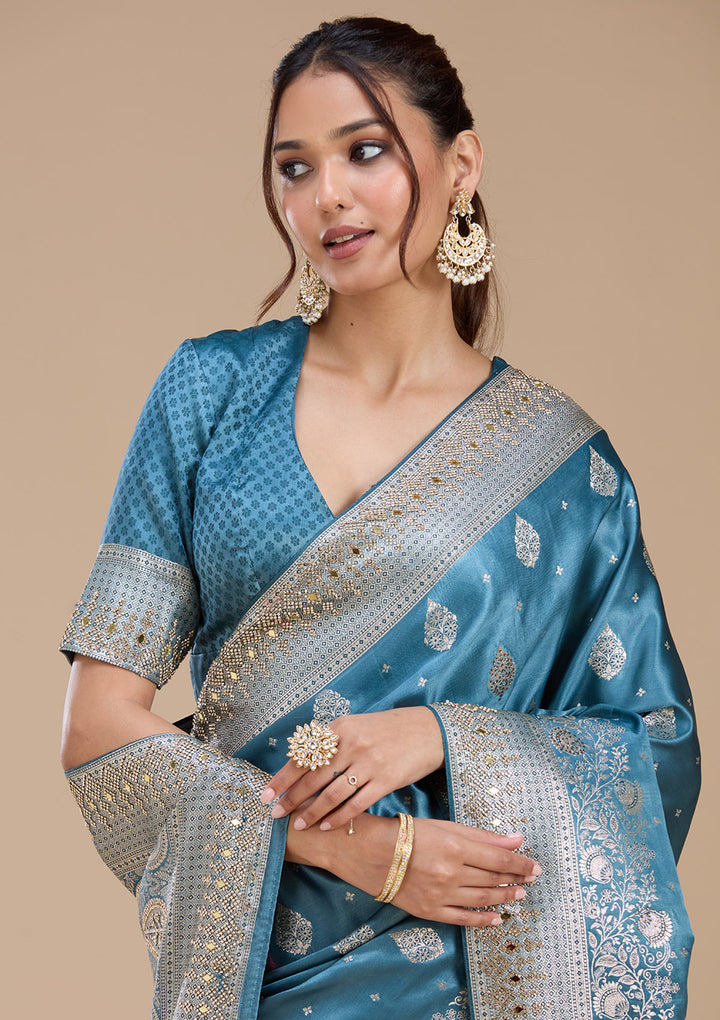Navy Blue Stonework Silk_Saree