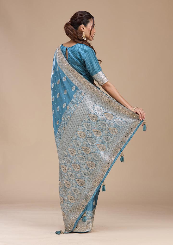 Navy Blue Stonework Silk_Saree