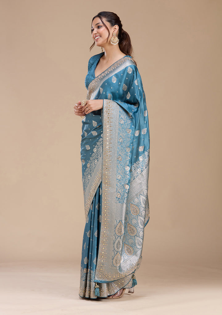 Navy Blue Stonework Silk_Saree