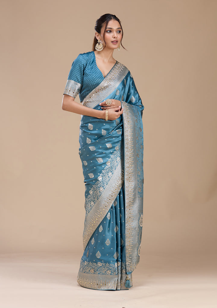 Navy Blue Stonework Silk_Saree