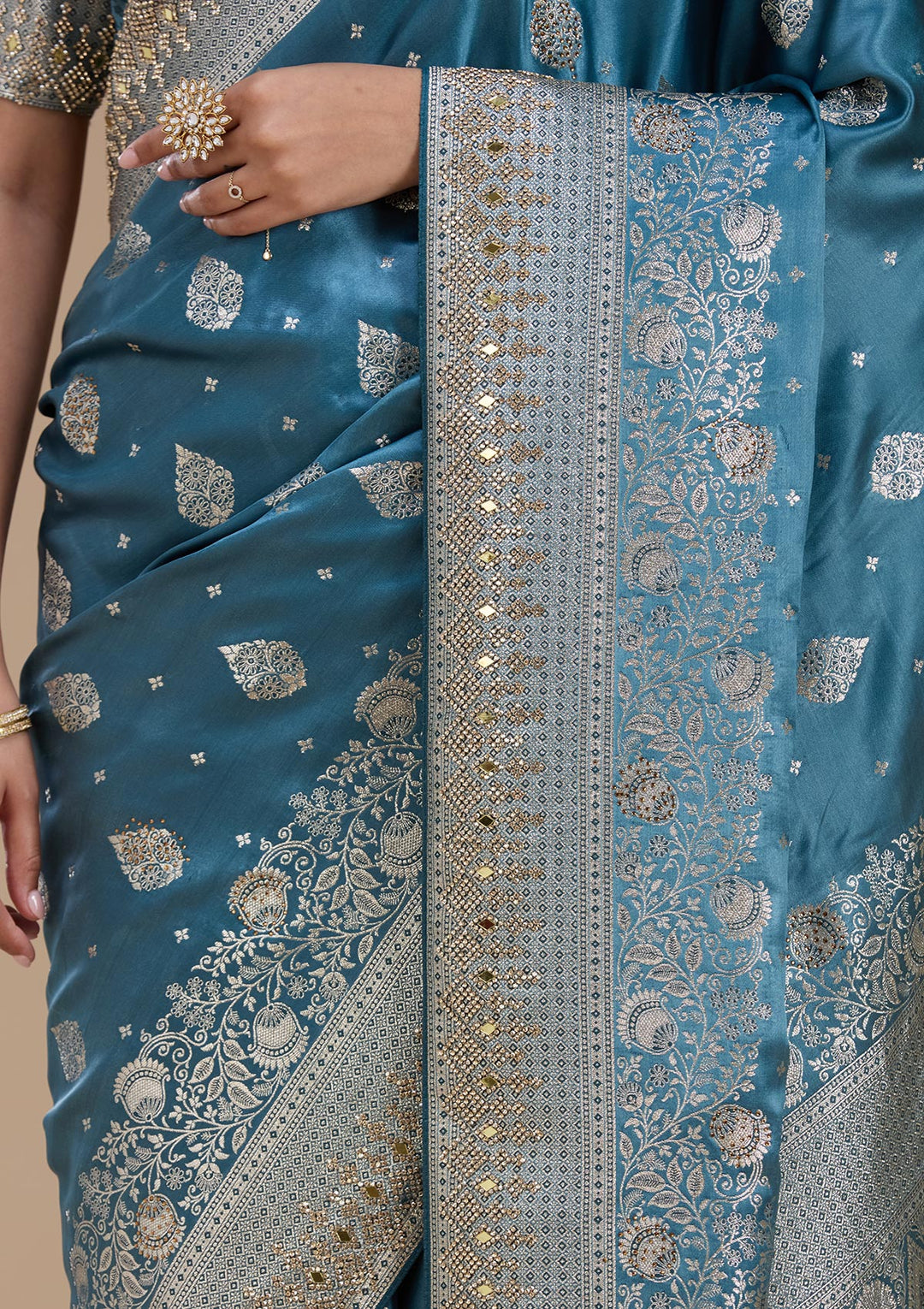 Navy Blue Stonework Silk_Saree