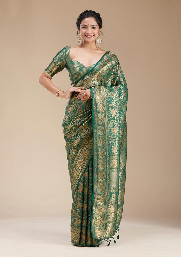 Bottle Green Banarasi Silk Saree