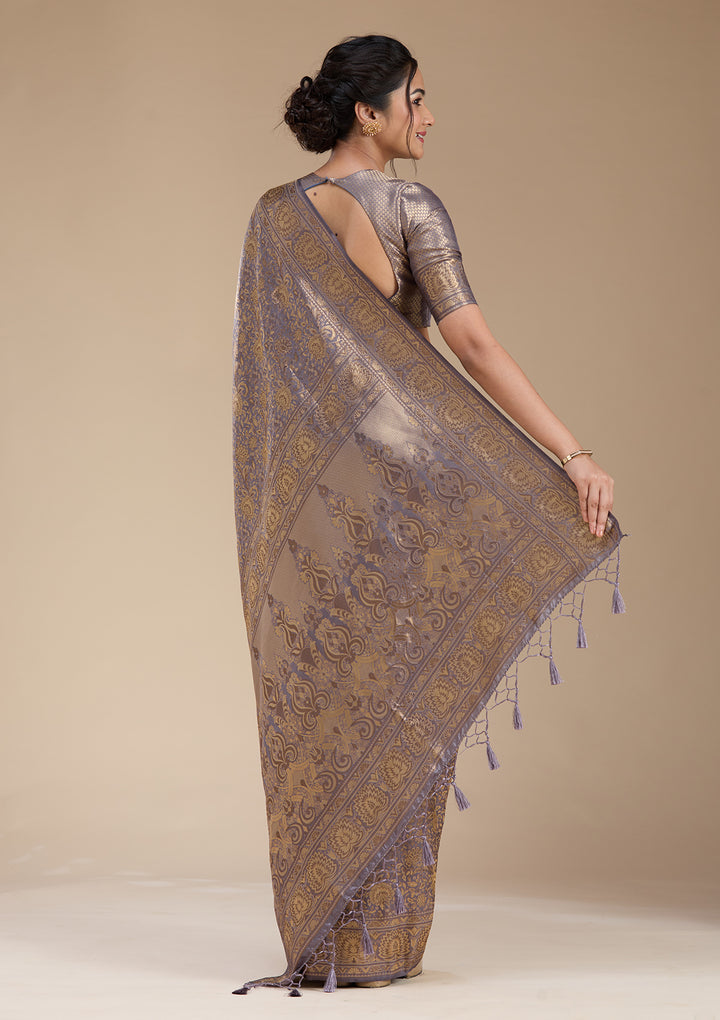 Lavender Banarasi Silk Saree