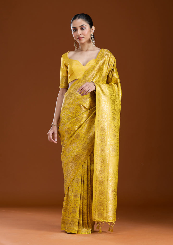 Mustard Zariwork Art Silk Saree