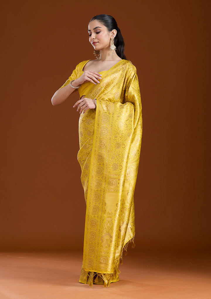 Mustard Zariwork Art Silk Saree