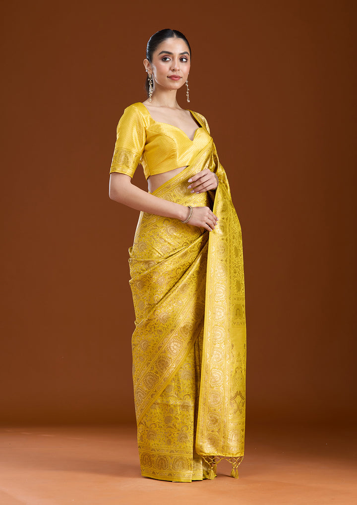 Mustard Zariwork Art Silk Saree