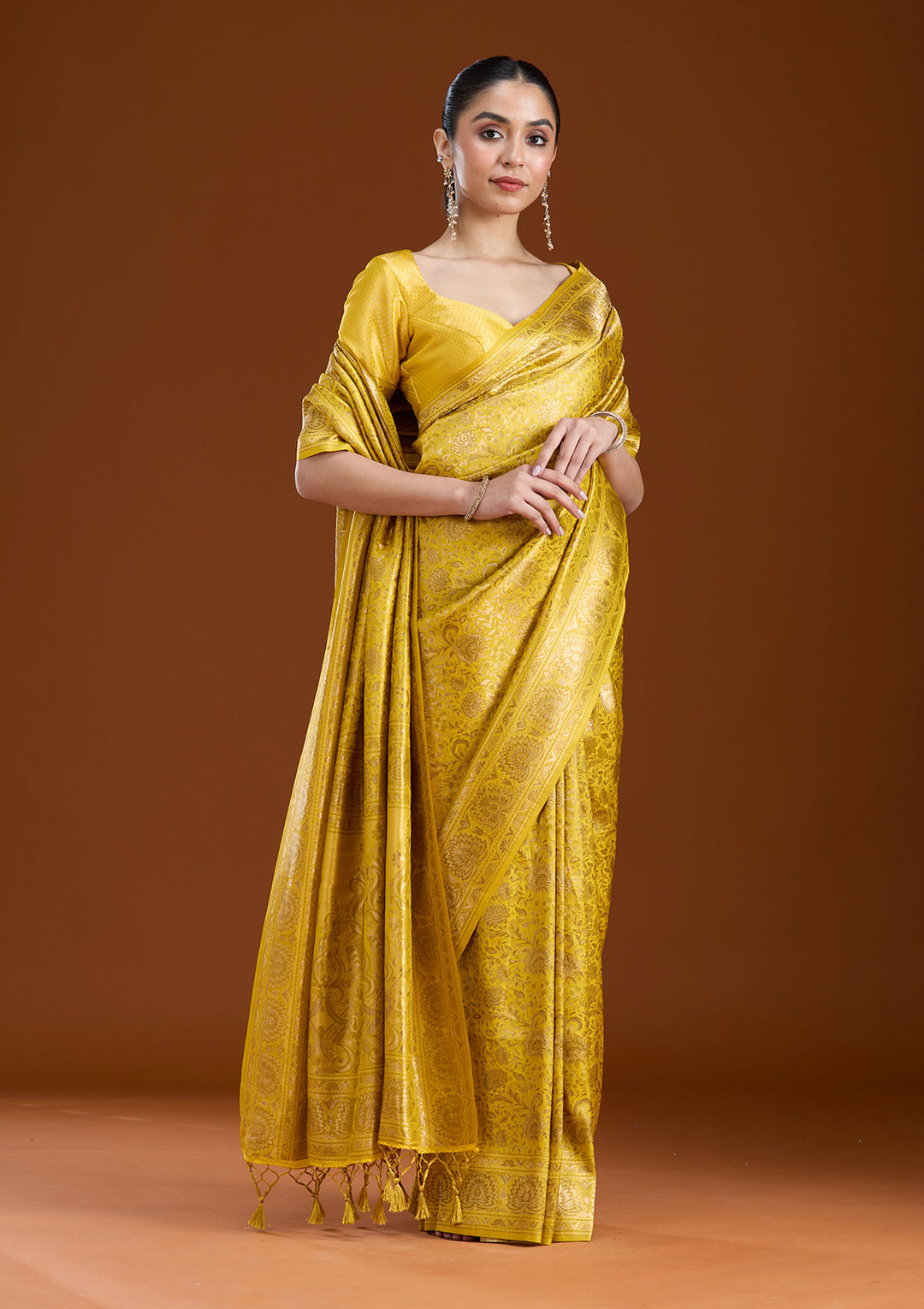 Mustard Zariwork Art Silk Saree