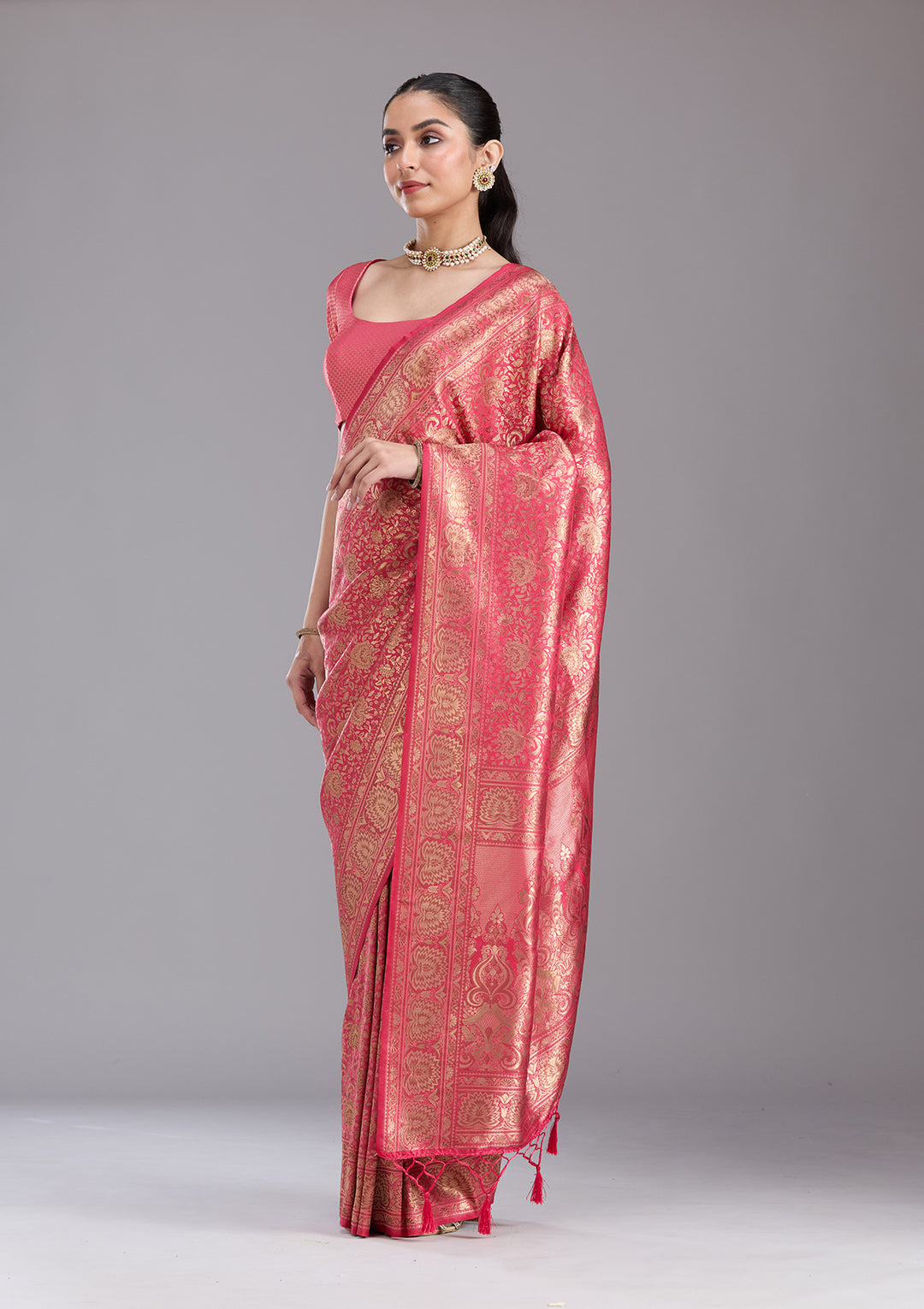 Pink Zariwork Art Silk Saree