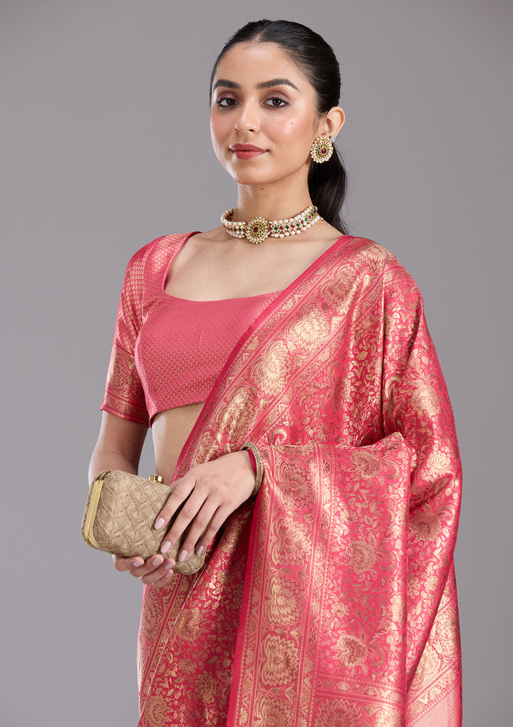 Pink Zariwork Art Silk Saree