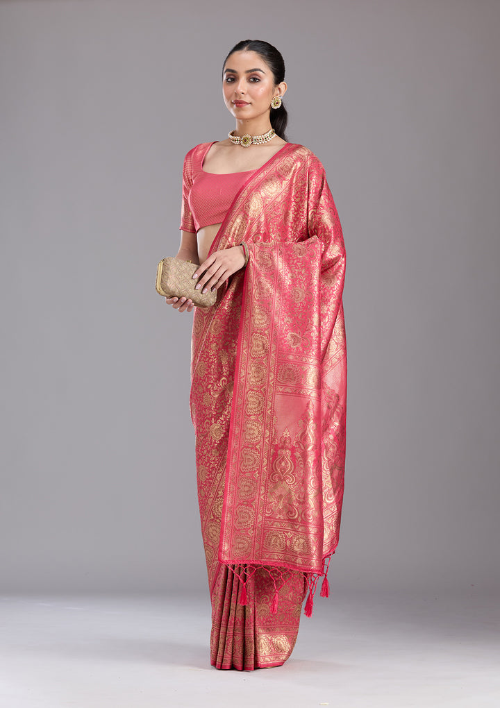Pink Zariwork Art Silk Saree