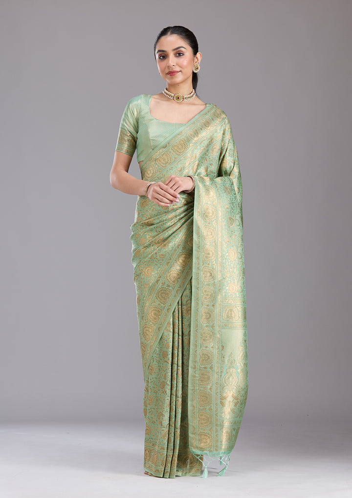 Pista Green Zariwork Art Silk Saree