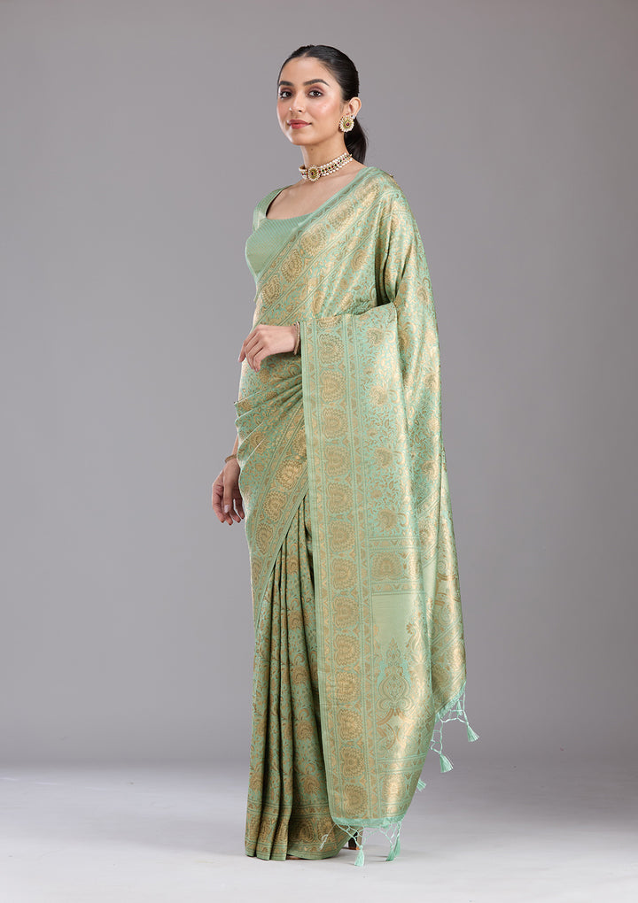 Pista Green Zariwork Art Silk Saree