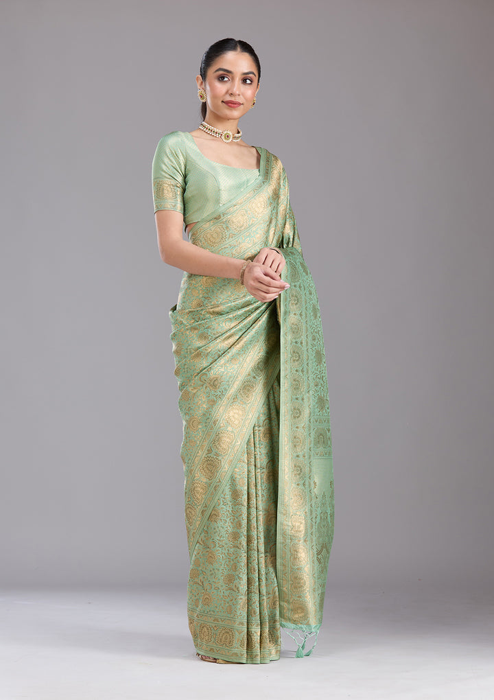 Pista Green Zariwork Art Silk Saree