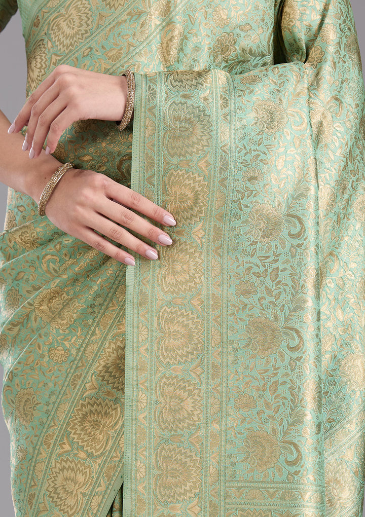 Pista Green Zariwork Art Silk Saree