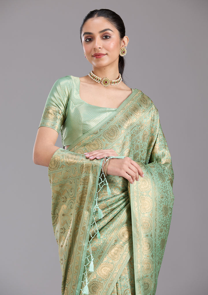 Pista Green Zariwork Art Silk Saree