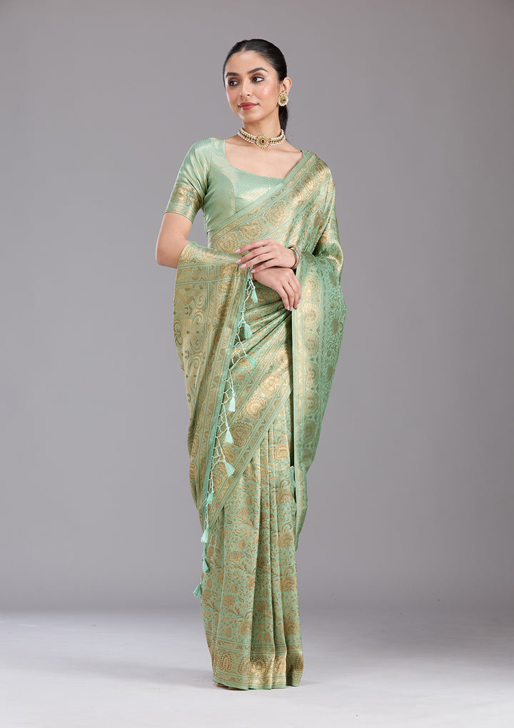 Pista Green Zariwork Art Silk Saree