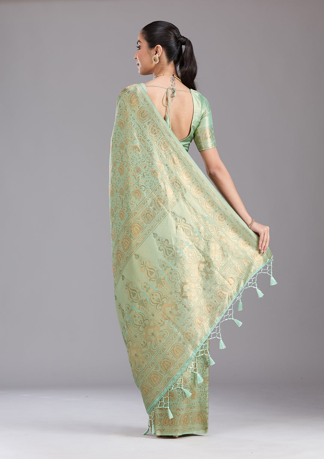 Pista Green Zariwork Art Silk Saree