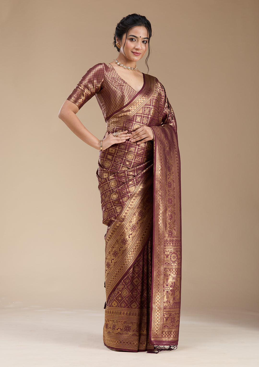 Brown Banarasi Silk Saree