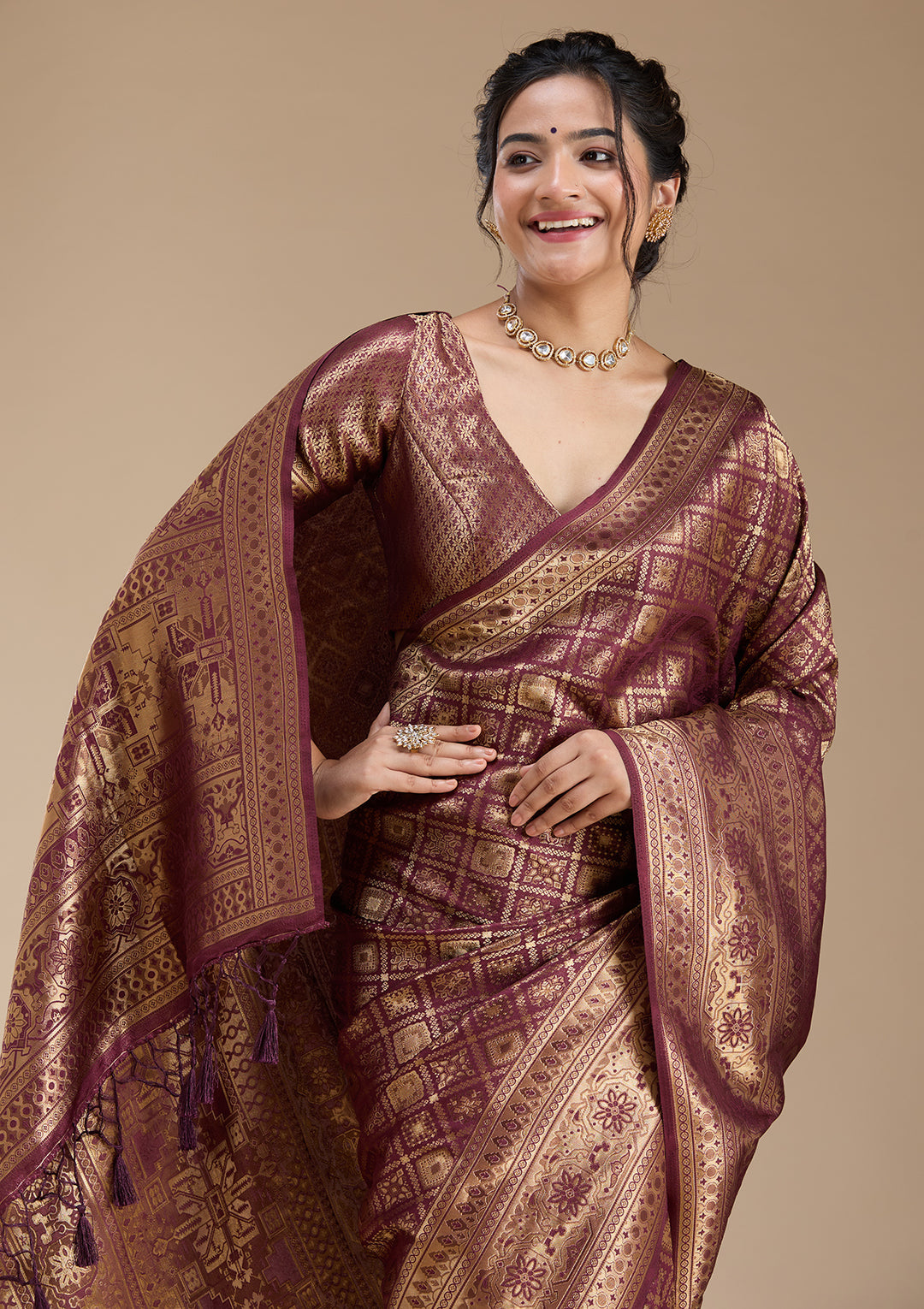 Brown Banarasi Silk Saree