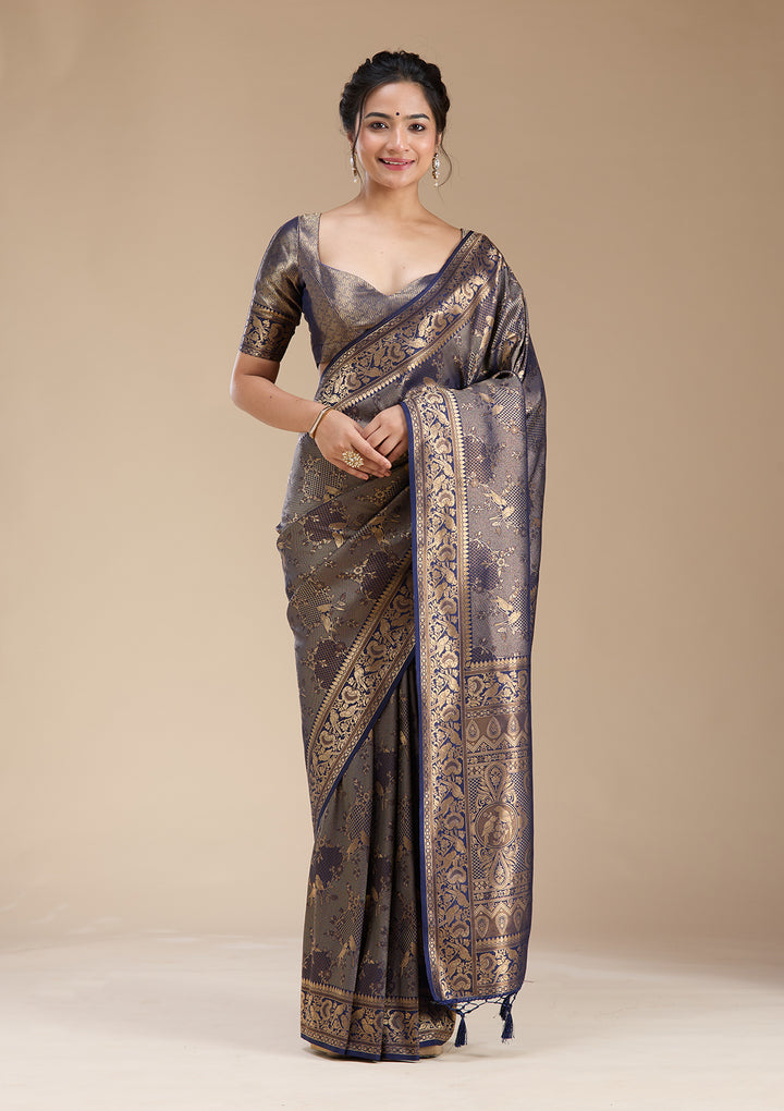 Navy Blue Banarasi Silk Saree