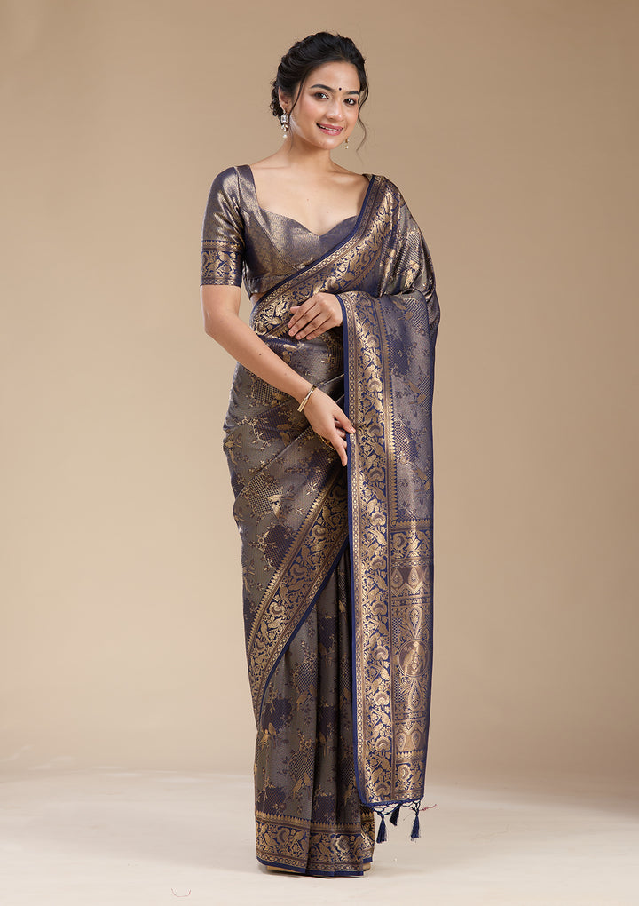 Navy Blue Banarasi Silk Saree