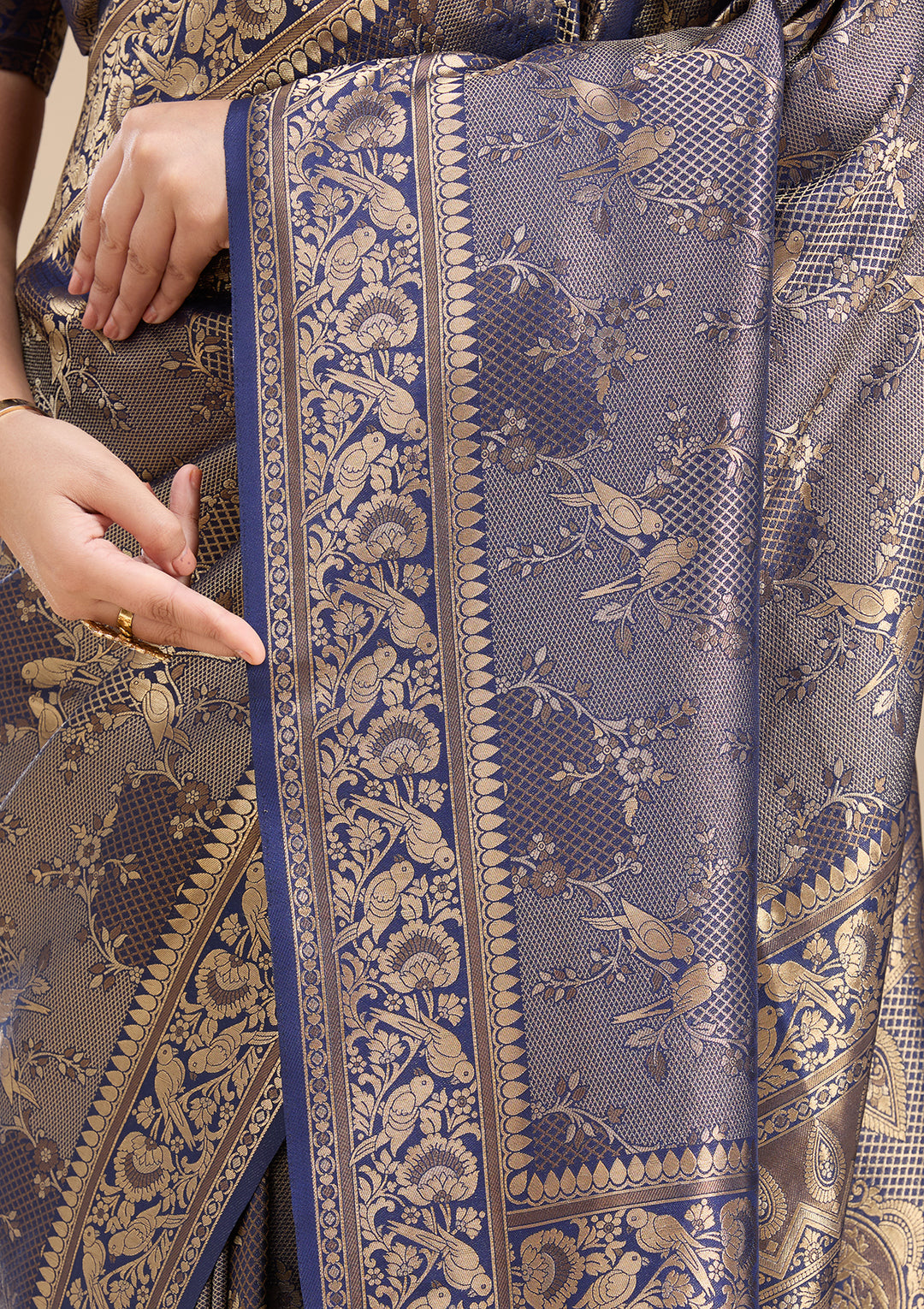 Navy Blue Banarasi Silk Saree
