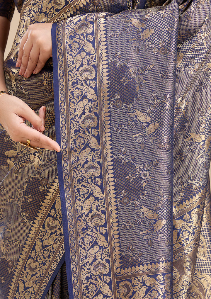 Navy Blue Banarasi Silk Saree